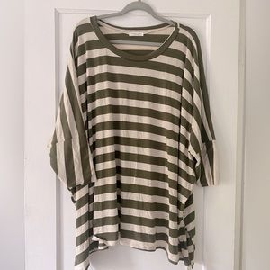 Chic soul olive green and off white shirt